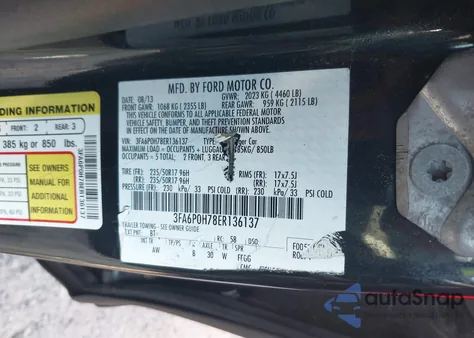 2014 Ford Fusion Se z USA, uszkodzony, nr VIN 3FA6P0H78ER136137